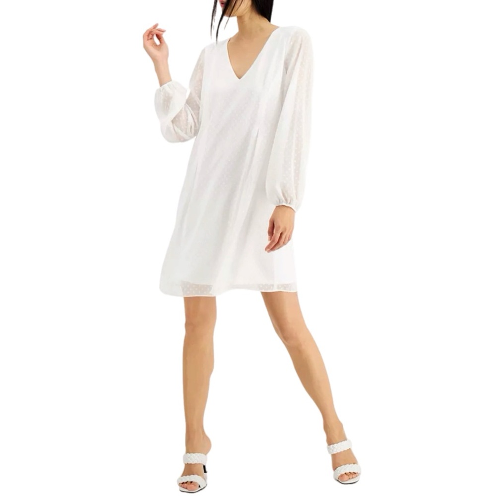NWT INC International Concepts $70 MARP White Clip Dot Long Sleeve Chiffon Mini